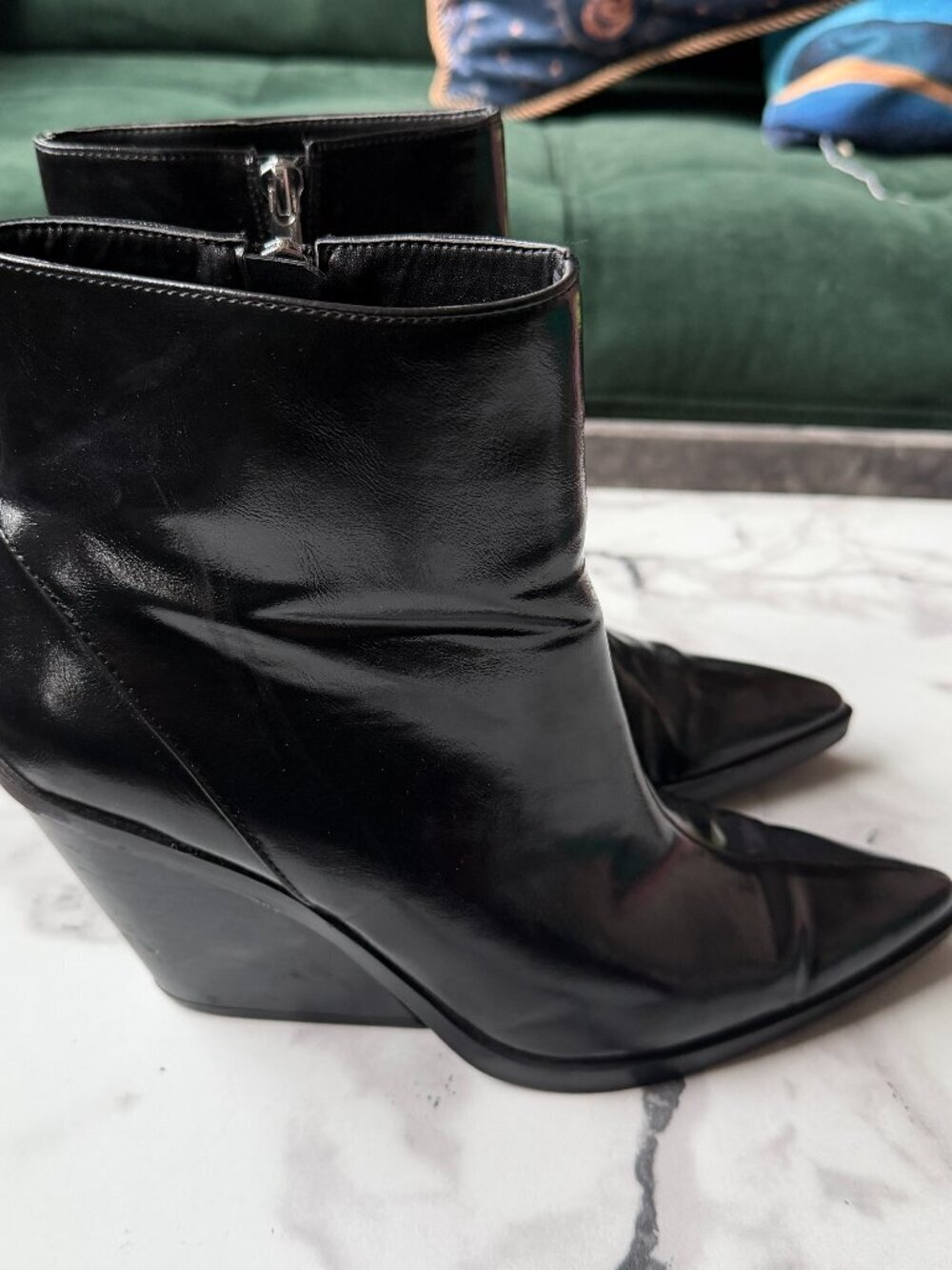 ZARA Black Leather Western Pointed Toe Edgy Ankle Booties Size 41 - Picture 4 of 9